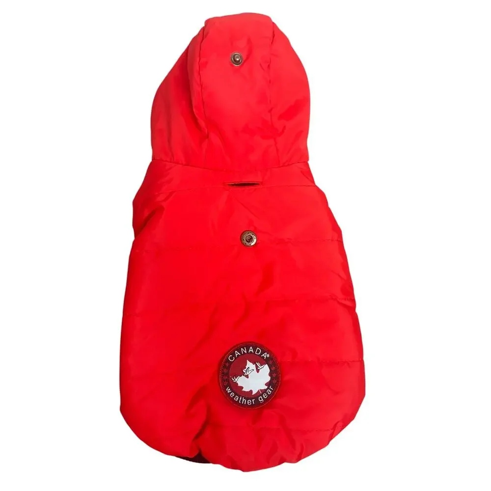 Canada Weather Gear Dog Jacket Red & Black Faux Fur Lined Hoodie Small